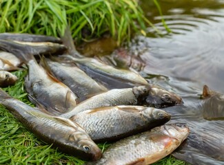 Dead Fish On the Shore Of The River
