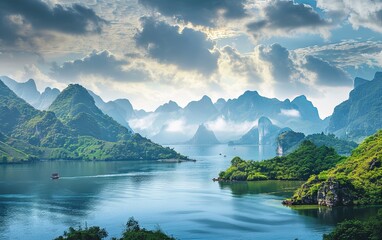 Fototapeta premium beautiful landscape with mountains and sea bay