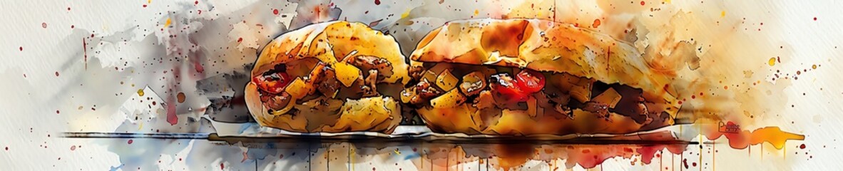 Naklejka premium Design a visually captivating watercolor painting that captures the essence of a Pionono from a unique low-angle perspective