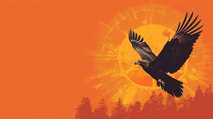 Fototapeta premium Eagle soaring with wings creating a peace sign silhouette, offering a majestic and dynamic backdrop with ample blank space for adding text, ideal for patriotic peace day visuals