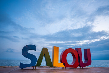 colorful letters of Salou town sign, Catalonia, Spain