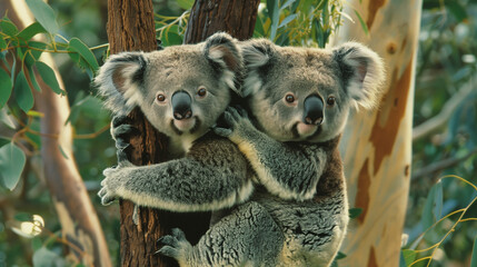 Obraz premium Koalas clinging to eucalyptus trees in Australia
