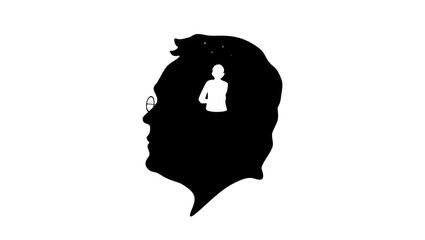 A human head with a child sitting inside, representing the subconscious mind