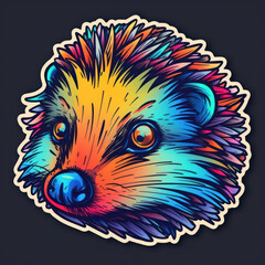 Cartoon style hedgehog sticker, badge design