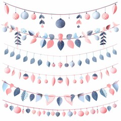 Festive Garland of Blue and Pink Leaves