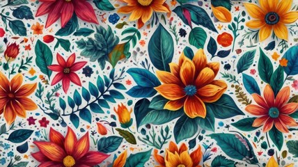 Vibrant Floral Pattern with Colorful Flowers