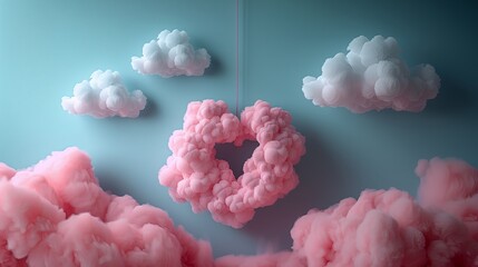 Pink Cloud Heart Hanging In Front of Blue Wall