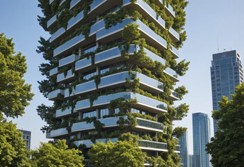  A skyscraper shaped like a giant tree, with branches serving as balconies and leaves collecting solar energy. 