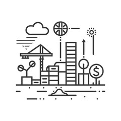 Line Art Cityscape: Growth, Industry, and Global Finance