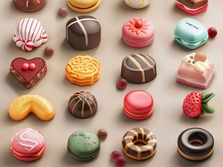 Obraz premium sweet icons background for candies such as bonbons, macarons, and candy canes