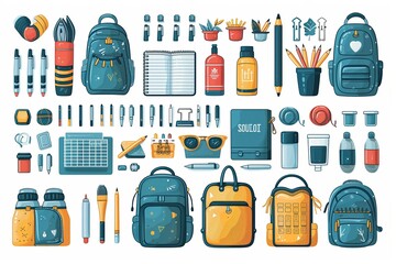 Colorful Illustrated Backpacks And School Supplies