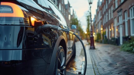 Electric car charging at a station, highlighting sustainable transportation options