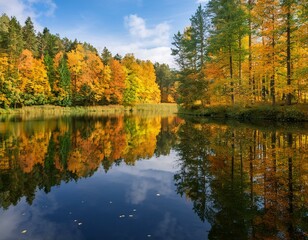 Herbstwald, Spiegelung im Wasser