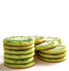 Matcha Sugar Cookies baked with matcha powder added, isolated on white with copy space. 