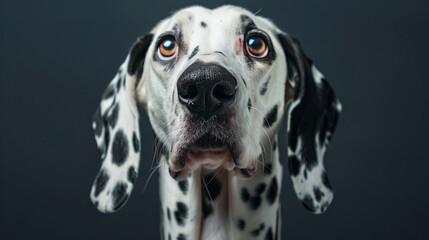 Portrait of a dalmatian dog with a surprised face, Pet Photography and Dalmatian Breed concept