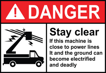 Overhead power lines symbol sign. danger electrocution hazard or electrical safety sign (warning electrocution hazard, death or serious injury, keep clear of truck and load).
