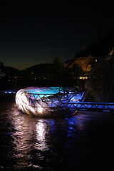 Murinsel Graz, restaurant and attraction in the city of Graz in Austria. Unusual restaurant on the river