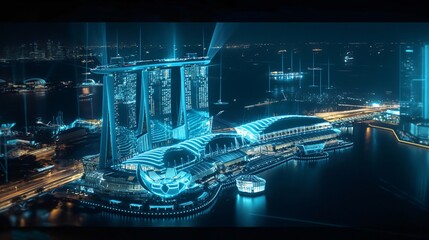 Modern metropolis Singapore embracing futuristic technology at night