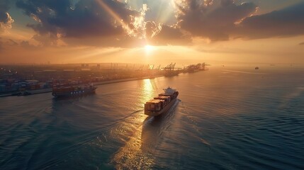 Large container ship at sea. Aerial view of cargo container ship vessel import export container sailing. AI generated illustration
