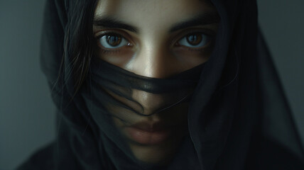 Naklejka premium Mysterious Woman in Black Veil
