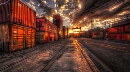 Fototapeta premium Dock worker logistics under checking containers cargo shipping warehouse , loading for business logistic import and export freight transportation with sun sky background. AI generated illustration