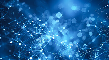 Abstract Blue Network Technology Background, Plexus Structure, Connecting Dots and Lines, Science and Technology, Big Data Visualisation, Innovation and Connectivity Concept