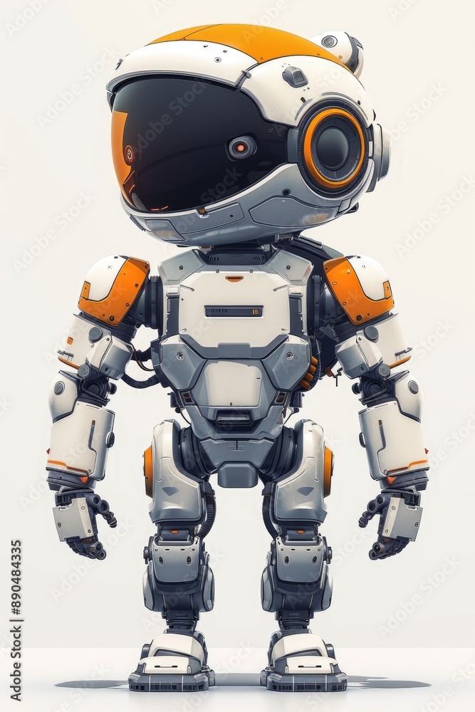 Poster high-tech robot with advanced design and orange and white color