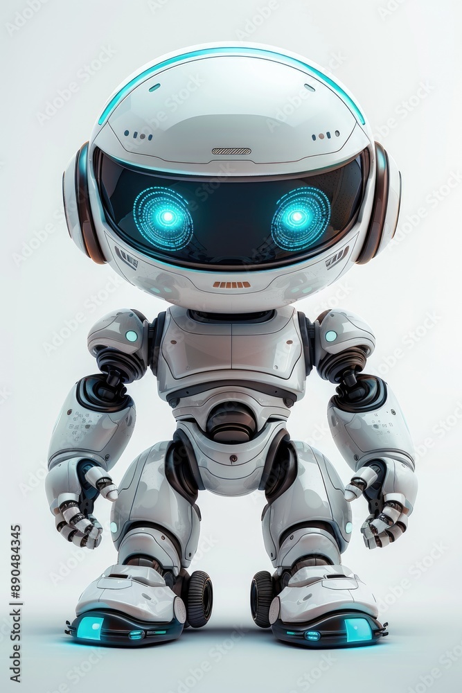 Aufkleber advanced humanoid robot with blue eyes in a futuristic setting