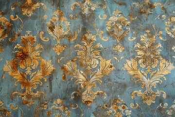 Golden Elegance Meets Blue Bliss Colorful Wallpaper: Gray & Gold