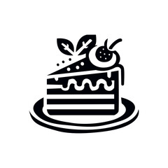 Vector symbol icon of cake. graphic piece of cherry cake. icon for confectionery shop or cafe. Abstract silhouette food icon. 
