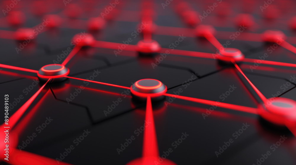Poster abstract black and red futuristic technology background with glowing elements connected by lines, re