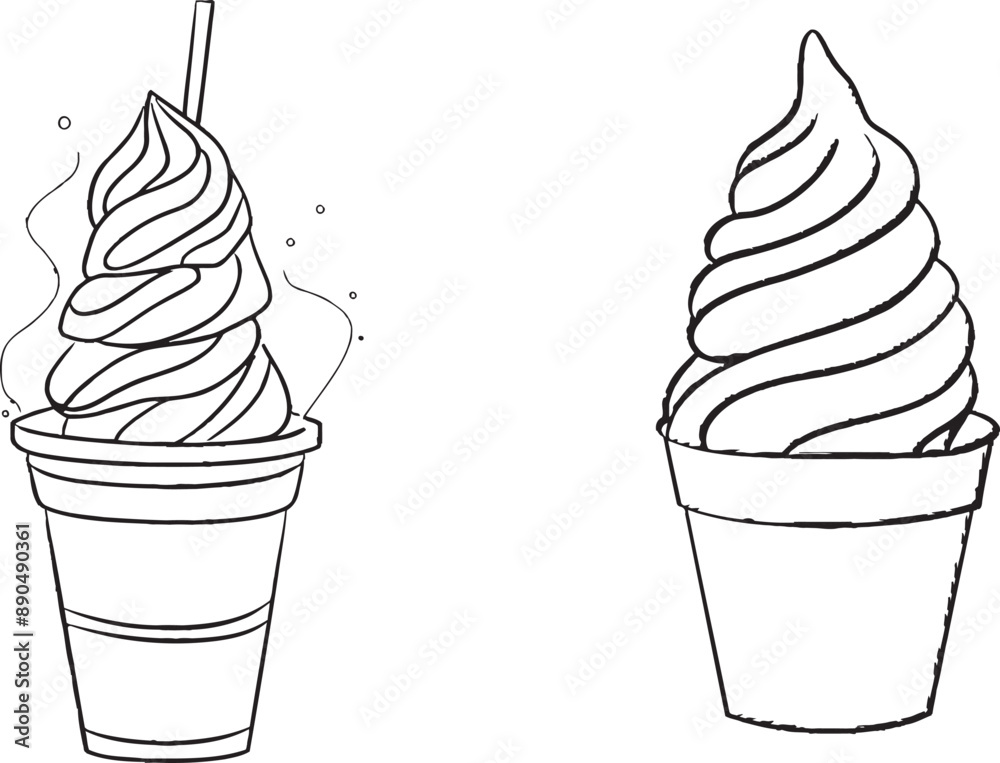 Poster a continuous 1 line drawing of a delicious and cool fresh ice cream cup. a single 1 line art of a sw