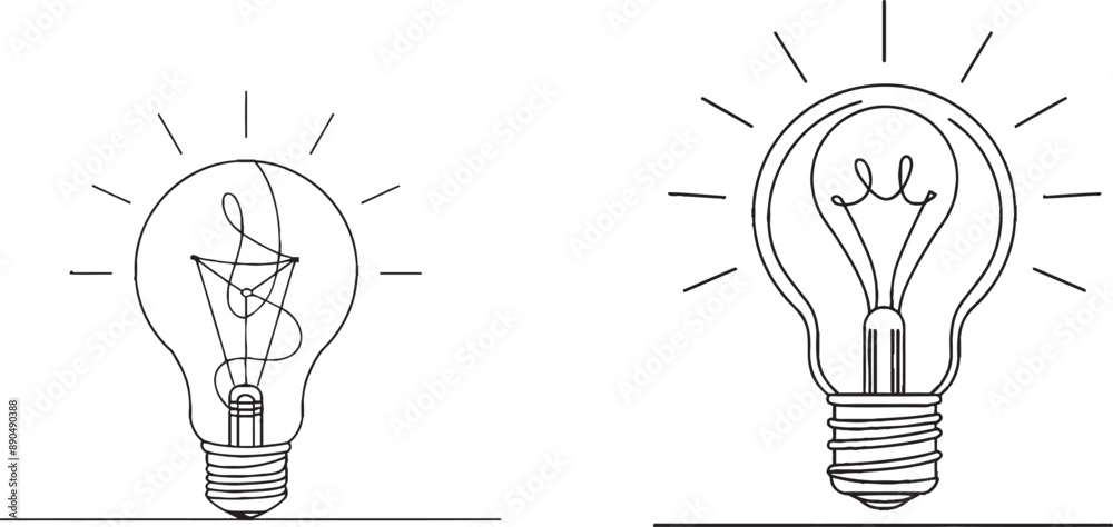 Poster modern illustration of bulb lamp in one line with minimalism concept.