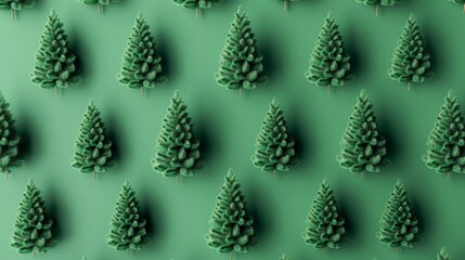 Fototapeta premium Pattern of green Christmas trees on green background