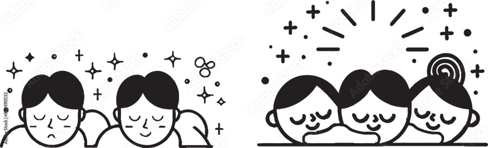 Poster Modern illustration of sleep line. Continuous one line icon with curl. Family night sign. Sleeping people symbol. Sleep single outline ribbon. Loop curve pattern.