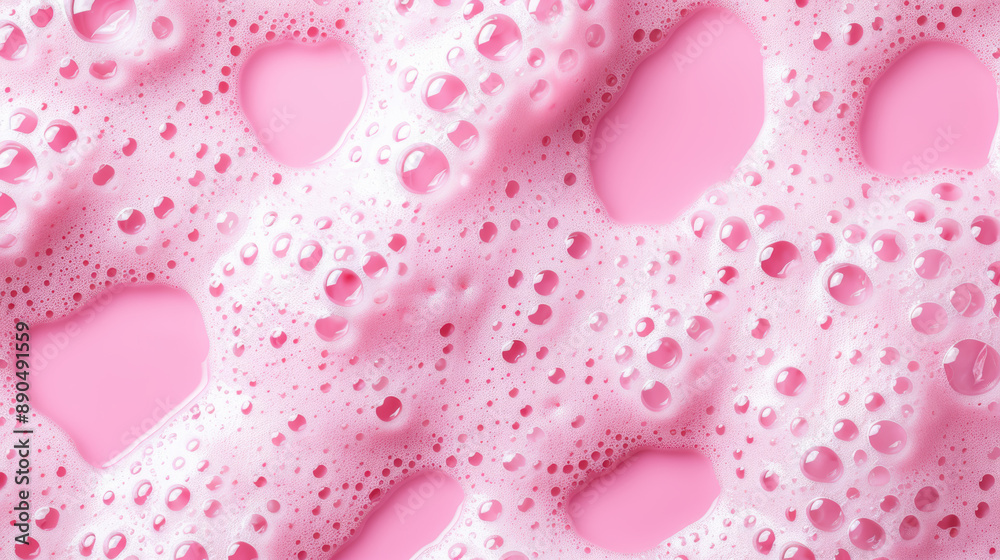 Poster close-up of pink soap foam bubbles creating a textured pattern. light and shadow play on bubbly surf