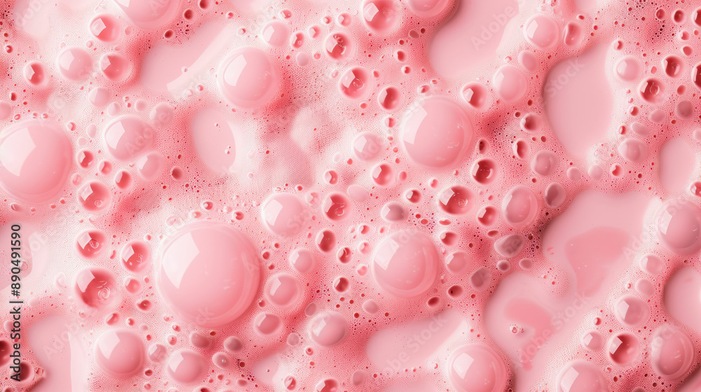 Poster close-up of pink bubbly surface with various sized bubbles. detailed textured background image with 