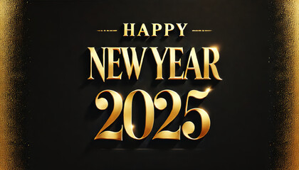 Happy New Year 2025, Gold Text on Black background, Celebration Elegant