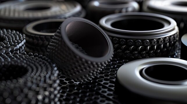 Close up shot of various rubber profile products