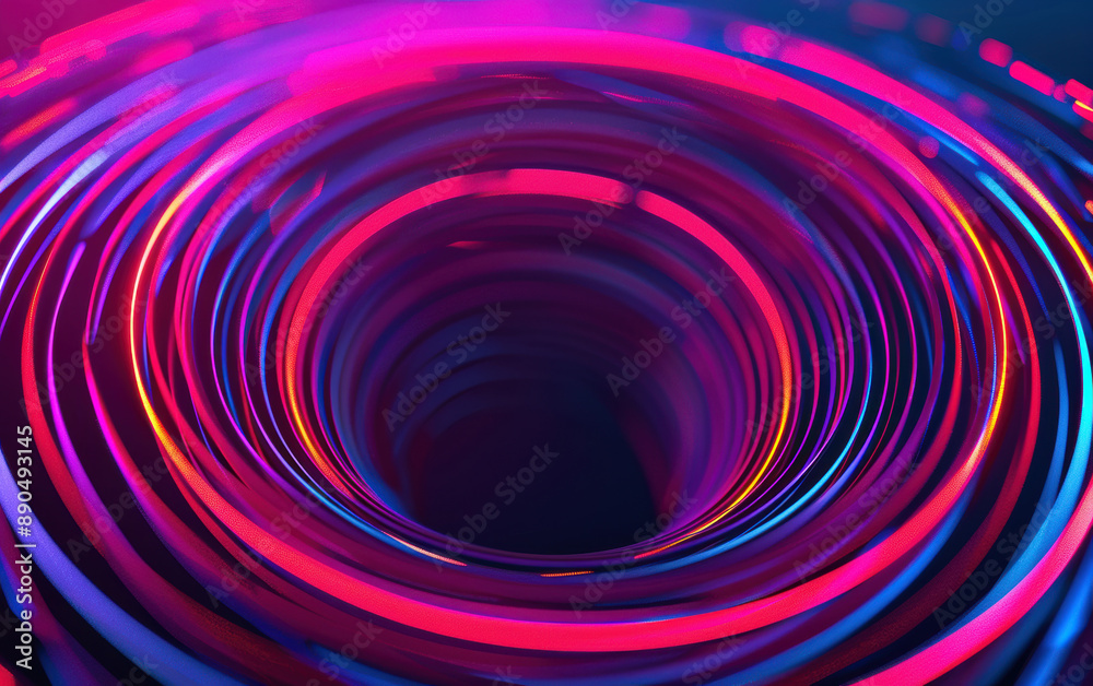 Poster vibrant abstract image featuring mesmerizing neon light trails swirling into a vortex, creating a se
