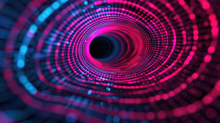 Obraz premium Mesmerizing close-up of a futuristic tunnel of light with vibrant pink and blue hues, creating a captivating abstract visual effect.