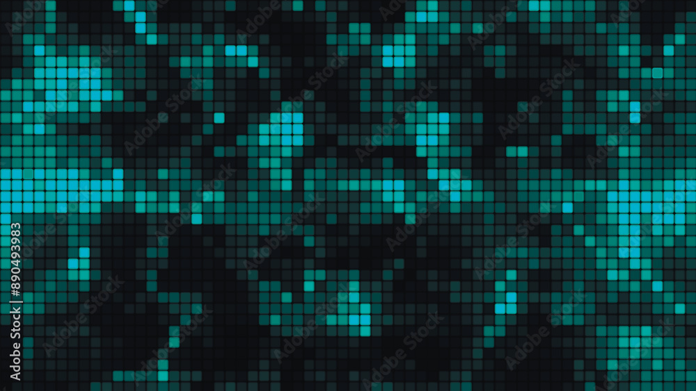 Poster green mosaic background in technology concept. abstract multicolored led squares. technology digital