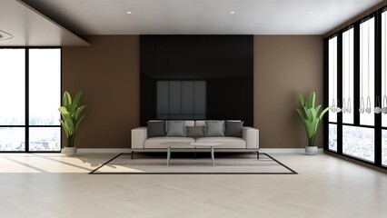 minimalist living room with 3d design interior with sofa