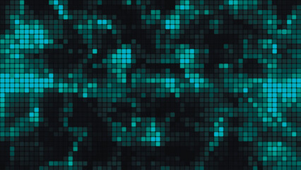 Green mosaic background in technology concept. Abstract multicolored LED squares. Technology digital square green color background. Bright pixel grid background. Vector background