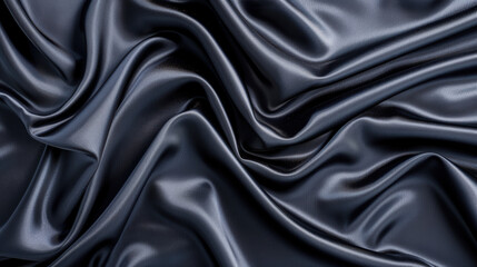 Obraz premium Luxurious black satin fabric with flowing, smooth folds creating a rich, elegant texture, perfect for backgrounds, designs, and fashion projects.