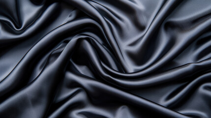 Fototapeta premium Luxurious black silk fabric with folds and soft texture, perfect for backgrounds, fashion, and textile industry applications.