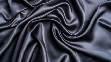 Fototapeta premium Close-up of a luxurious, smooth, and glossy dark fabric showcasing elegant folds and rich texture, perfect for backgrounds and design elements.
