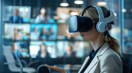 Virtual reality setup for remote meetings, interactive and immersive.