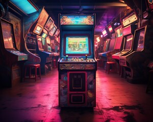 Retro game room with arcade machines