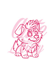 hand drawn dog illustration with text cute and lovely for t-shirt design